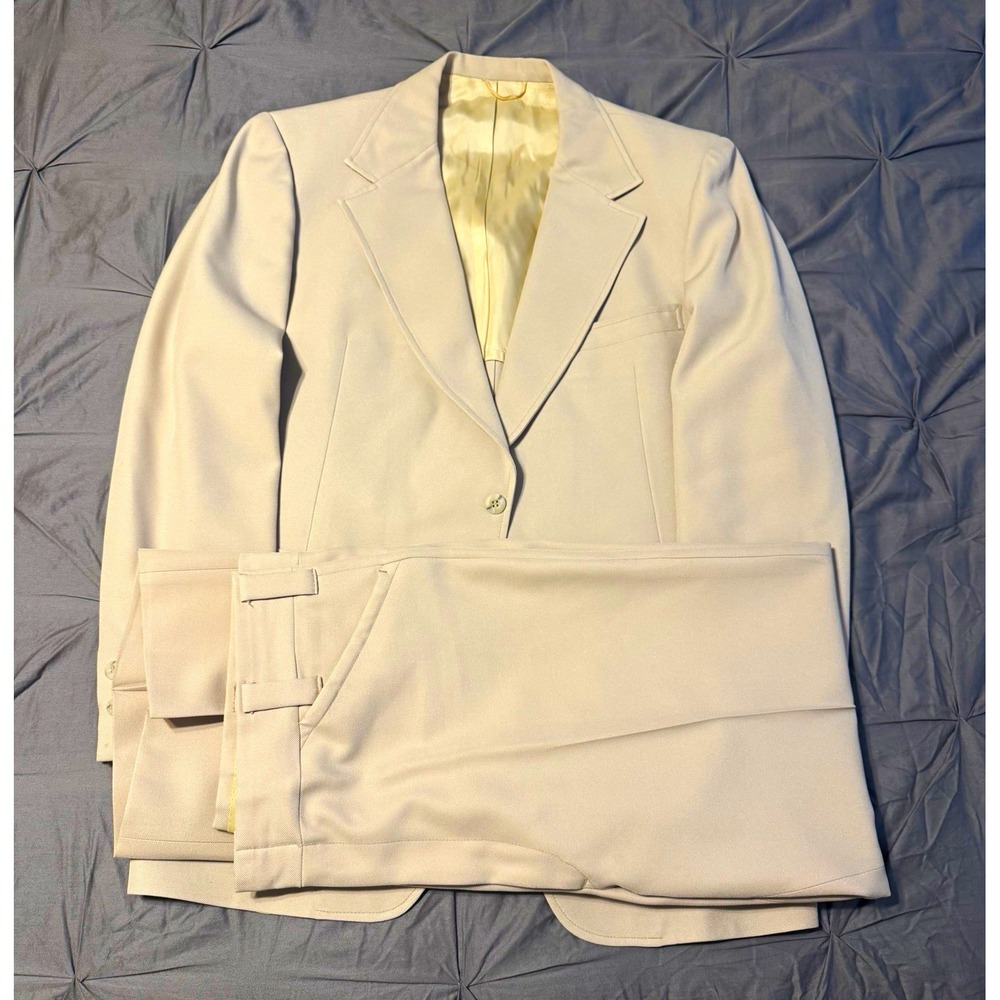 Vintage 1940s Johnny Carson Foley's Cream Ivory 2 Piece Suit 42R 36x31
